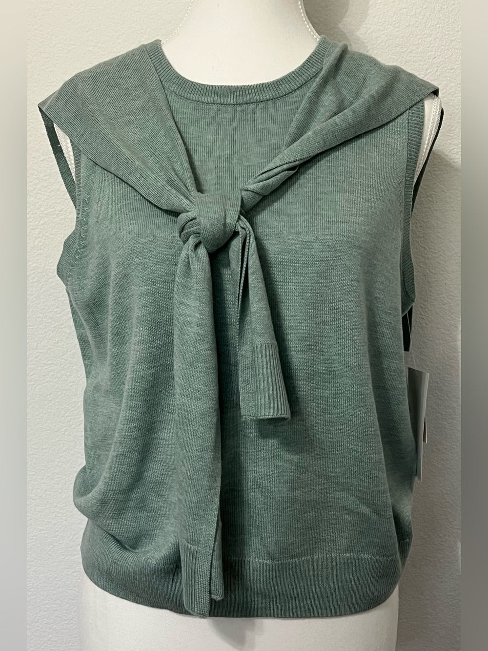 CeCe Sleeveless Tie-Front Knit Tank in Sage Green